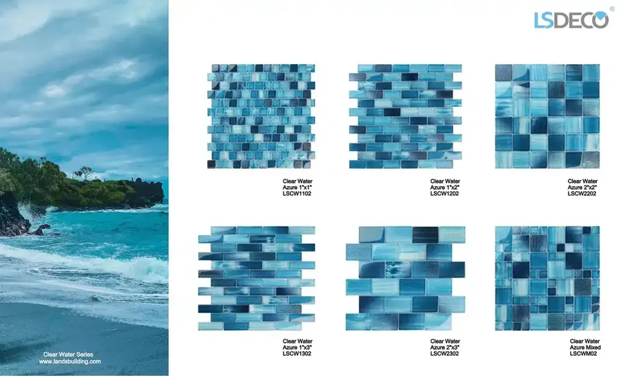 Clear Water Glass Tile for Pool – Mixed glass tile in Mixed — detail view 2