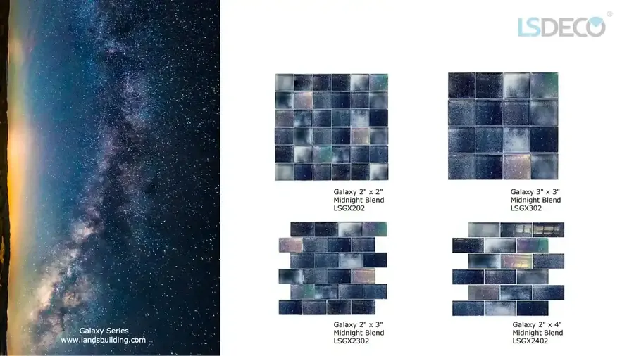 Galaxy Glass Pool Tile – 3” x 3” glass tile in 3″ x 3″ — detail view 2