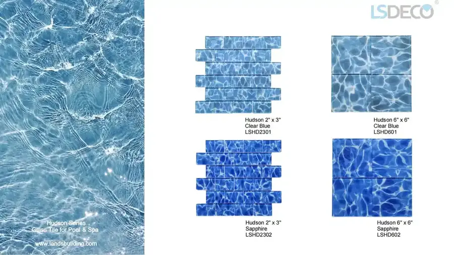 Hudson Glass Pool Tile glass tile in 2″x3″ / 6″x6″