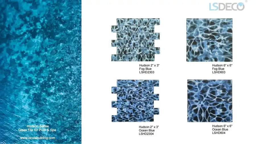 Hudson Glass Pool Tile glass tile in 2″x3″ / 6″x6″ — detail view 2