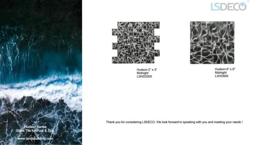 Hudson Glass Pool Tile glass tile in 2″x3″ / 6″x6″ — detail view 3