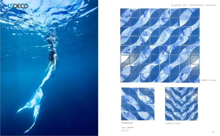 Mermaid Series Pool Glass Mosaic glass tile in 300x 300MM