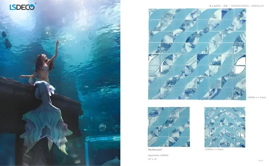 Mermaid Series Pool Glass Mosaic glass tile in 300x 300MM — detail view 2