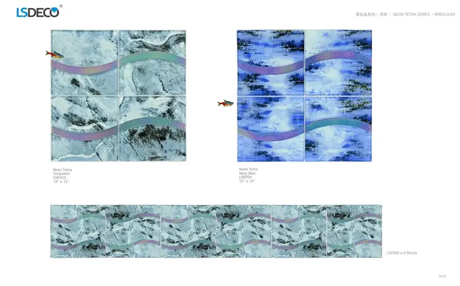 Neon Tetra Series Glass Pool Mosaic Tile glass tile in 300x 300MM — detail view 3