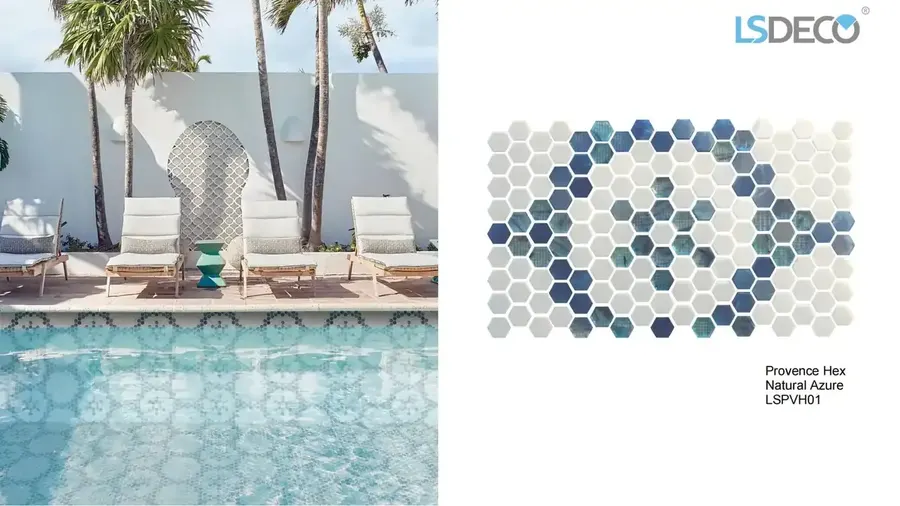 Provence Hexagon Glass Mosaic Tile glass tile in 415x 250x5MM — detail view 2