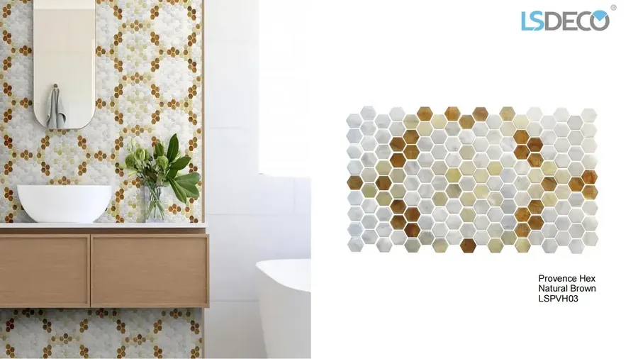 Provence Hexagon Glass Mosaic Tile glass tile in 415x 250x5MM — detail view 3