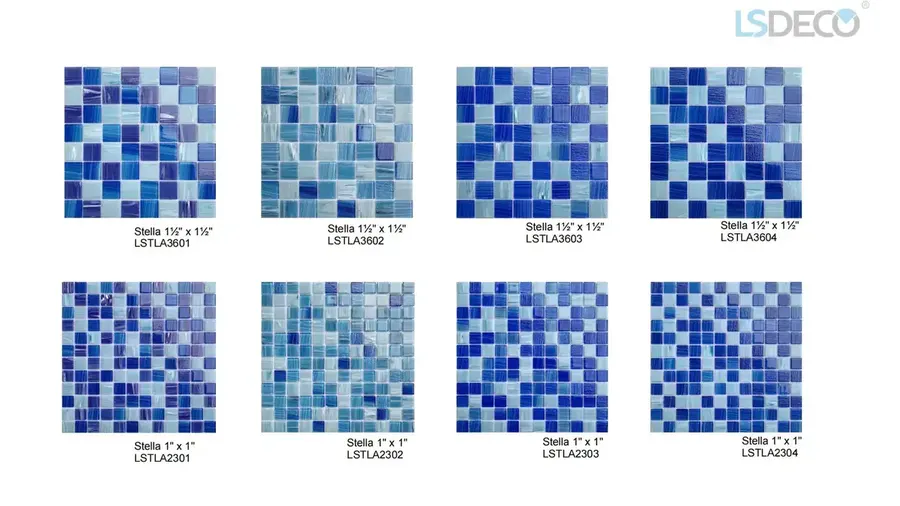 Stella Glass Tile for Pool glass tile in 1″ x 1″/1½” x 1½”