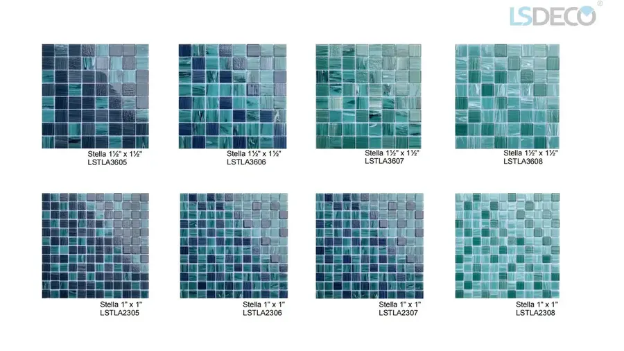 Stella Glass Tile for Pool glass tile in 1″ x 1″/1½” x 1½” — detail view 2
