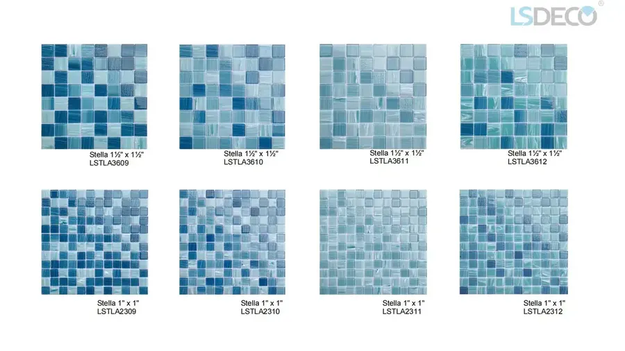 Stella Glass Tile for Pool glass tile in 1″ x 1″/1½” x 1½” — detail view 3