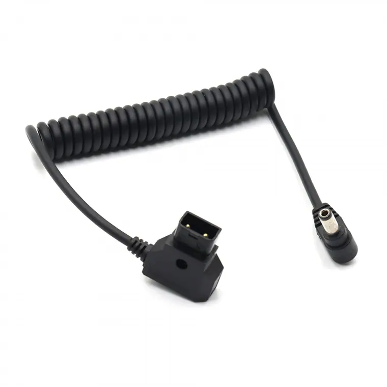 dc5.5*2.5mm angle male to D-tap male coiled cable