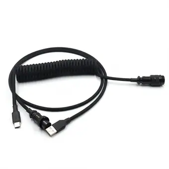 5PIN male GX16 Aviation plug to Type-c Spring and usb to 5pin gx16 female wire cable set black color