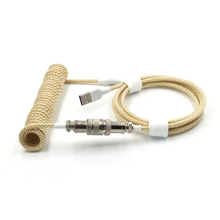 Double sleeve mechanical keyboard coiled cable usb c gx16 aviator connector cable
