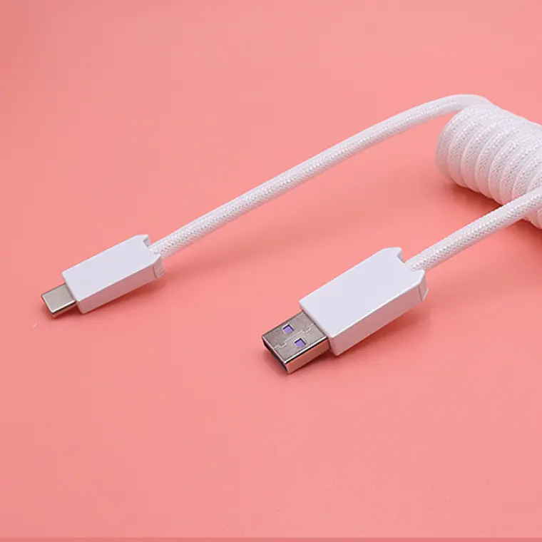 Coiled Type C USB Zinc Alloy Fast charger Cable for Mechanical keyboard
