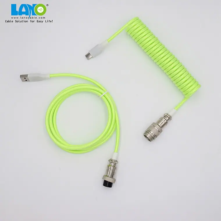 custom techflex GX16 aviator usb c coiled mechanical keyboard cable aviation spring Double sleeve USB