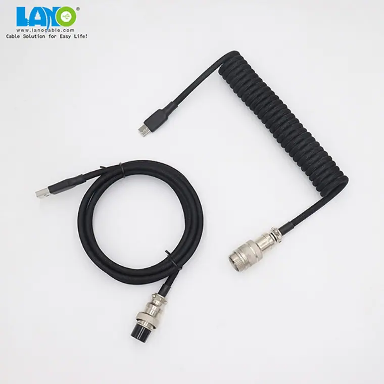 custom techflex GX16 aviator usb c coiled mechanical keyboard cable aviation spring Double sleeve USB