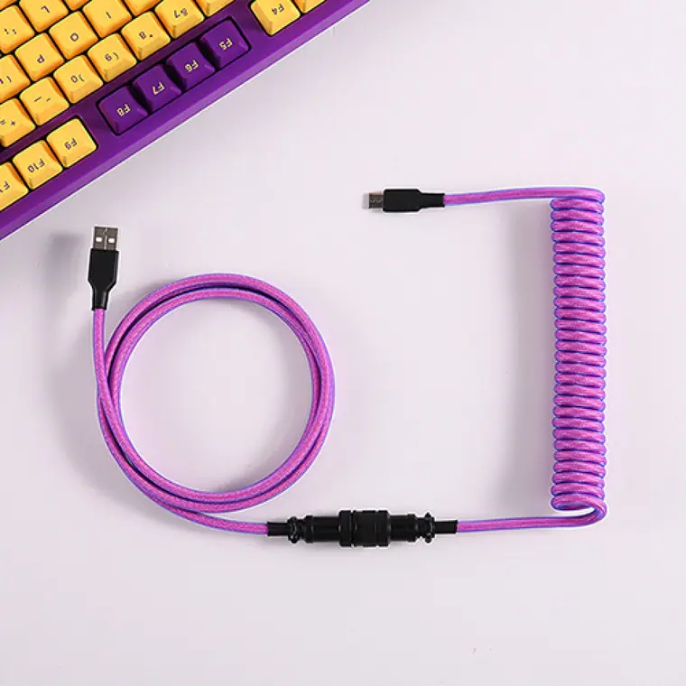 custom techflex GX16 aviator usb c coiled mechanical keyboard cable aviation spring Double sleeve USB