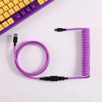 custom techflex GX16 aviator usb c coiled mechanical keyboard cable aviation spring Double sleeve USB view 3