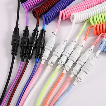 custom techflex GX16 aviator usb c coiled mechanical keyboard cable aviation spring Double sleeve USB