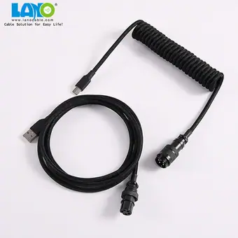 custom techflex GX16 aviator usb c coiled mechanical keyboard cable aviation spring Double sleeve USB