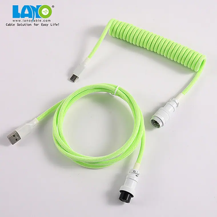 custom techflex GX16 aviator usb c coiled mechanical keyboard cable aviation spring Double sleeve USB