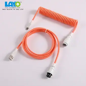 custom techflex GX16 aviator usb c coiled mechanical keyboard cable aviation spring Double sleeve USB
