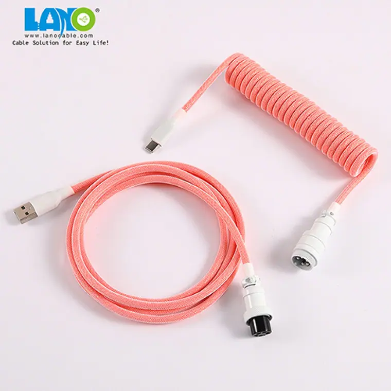 custom techflex GX16 aviator usb c coiled mechanical keyboard cable aviation spring Double sleeve USB