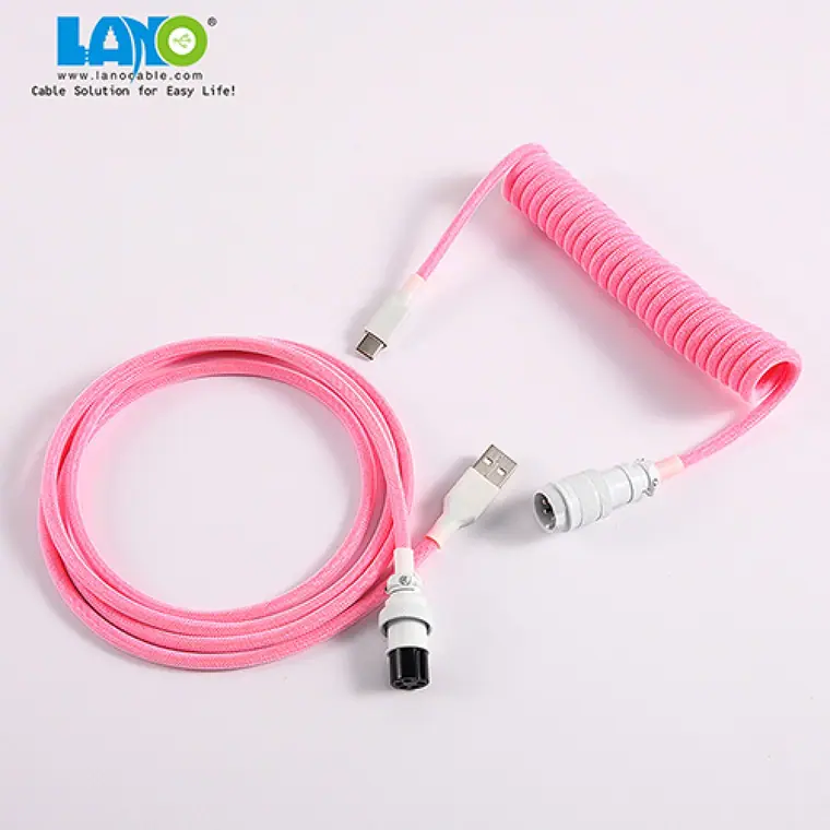 custom techflex GX16 aviator usb c coiled mechanical keyboard cable aviation spring Double sleeve USB