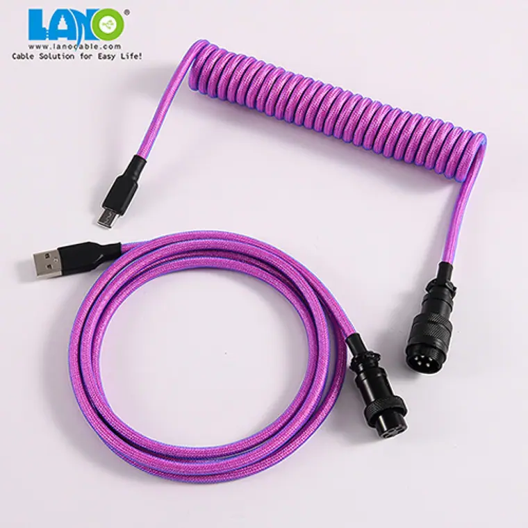 custom techflex GX16 aviator usb c coiled mechanical keyboard cable aviation spring Double sleeve USB
