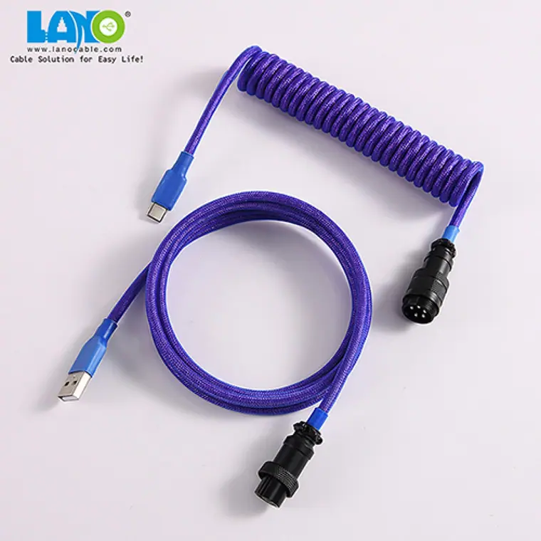 custom techflex GX16 aviator usb c coiled mechanical keyboard cable aviation spring Double sleeve USB