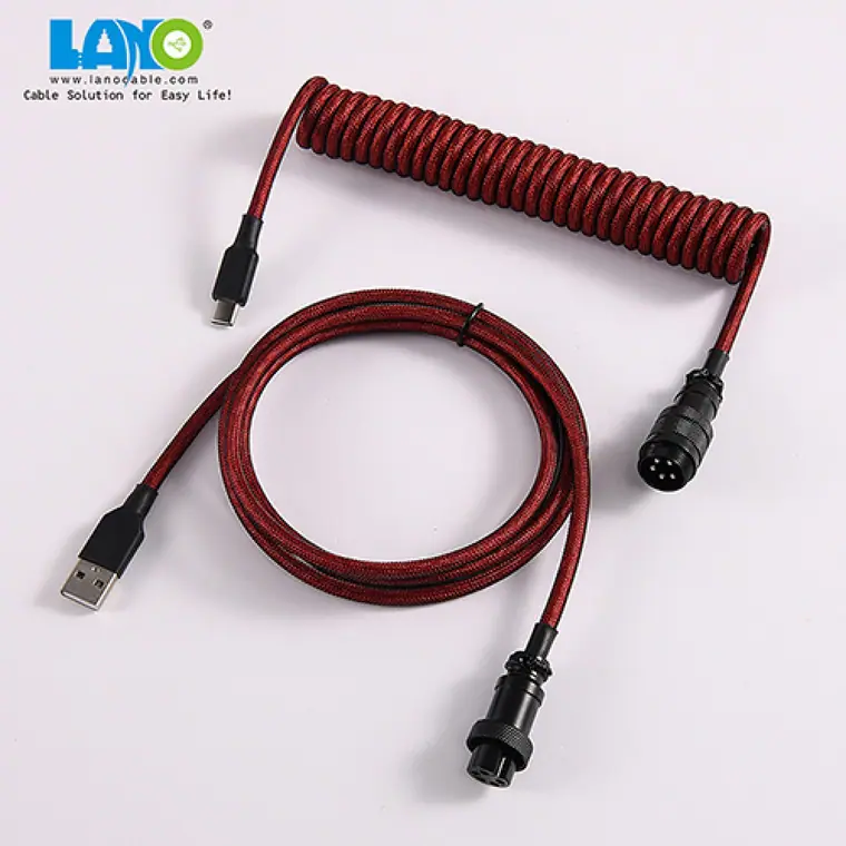 custom techflex GX16 aviator usb c coiled mechanical keyboard cable aviation spring Double sleeve USB