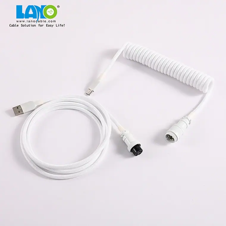 custom techflex GX16 aviator usb c coiled mechanical keyboard cable aviation spring Double sleeve USB