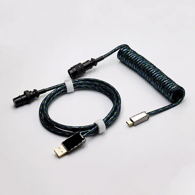 custom techflex GX16 aviator usb c coiled mechanical keyboard cable aviation spring Double sleeve USB