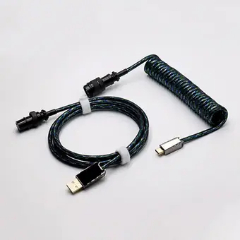 custom techflex GX16 aviator usb c coiled mechanical keyboard cable aviation spring Double sleeve USB