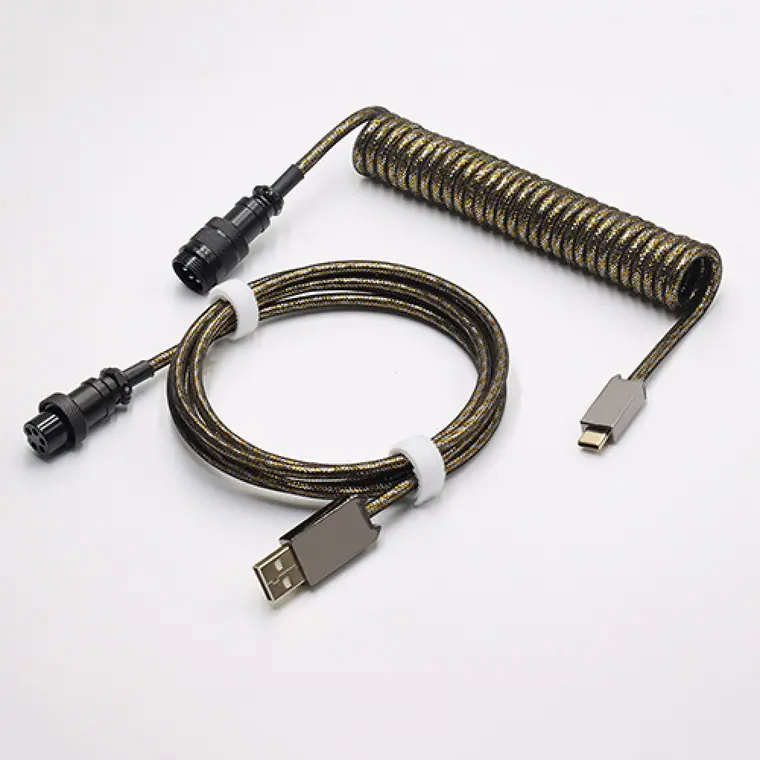 custom techflex GX16 aviator usb c coiled mechanical keyboard cable aviation spring Double sleeve USB