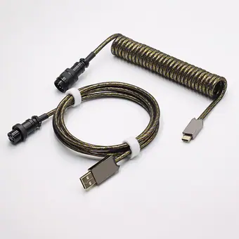 custom techflex GX16 aviator usb c coiled mechanical keyboard cable aviation spring Double sleeve USB