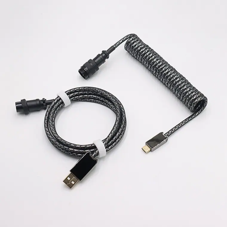 custom techflex GX16 aviator usb c coiled mechanical keyboard cable aviation spring Double sleeve USB