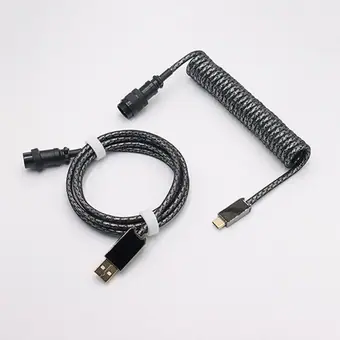 custom techflex GX16 aviator usb c coiled mechanical keyboard cable aviation spring Double sleeve USB