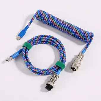 custom techflex GX16 aviator usb c coiled mechanical keyboard cable aviation spring Double sleeve USB