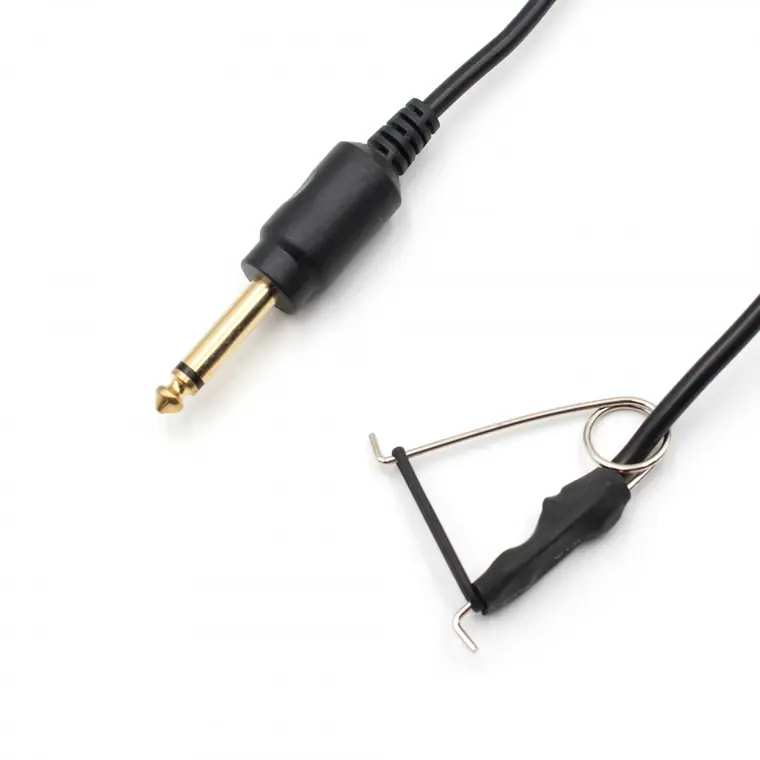 2M Black Silicone 22 AWG Metal Clamp 60mm to 2 Pole 6.35mm Mono Jack Plug Cable
