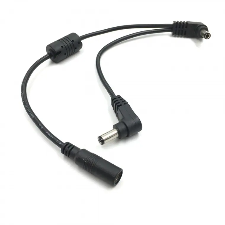 dc5.5*2.5 angle male to one dc5.5*2.5 female with Magnet ring and dc5.5*2.5 angle male splitter cable