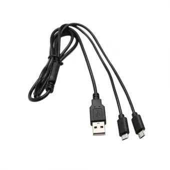 USB male to 2 micro round wire charge cable view 2