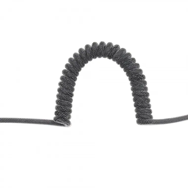 PVC wire add PP sheath and PET sleeving spring cable Crimped length 16cm arm length 14cm