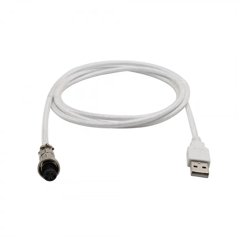GX12-5P 5PIN female Aviation plug to USB white braid Cable PVC wire add PP sheath and PET sleeving