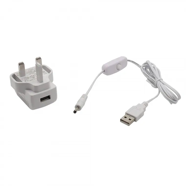 LED Driver with usb to dc3.5*1.35male with 501 switch White with black stripes cable adapter