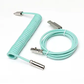 5PIN male Mini XLR to Type-c metallight cyan clear wire and usb metal to 5pin Mini XLR female light cyan clear wire cable set+silver connector