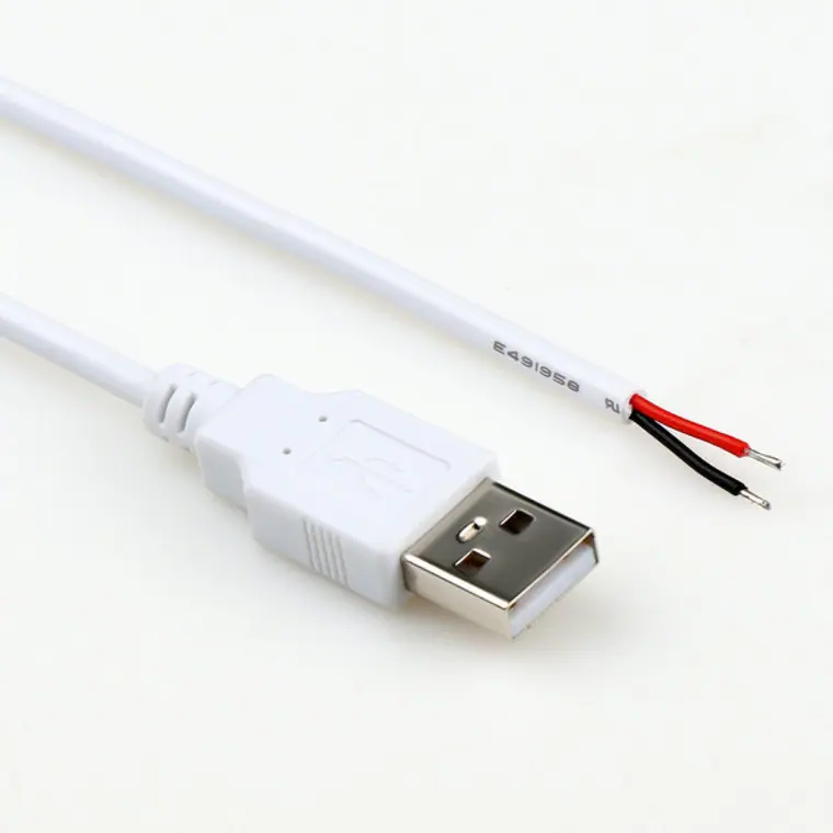 24AWG 2 Pin Power Charging Wires USB A Cable Open End