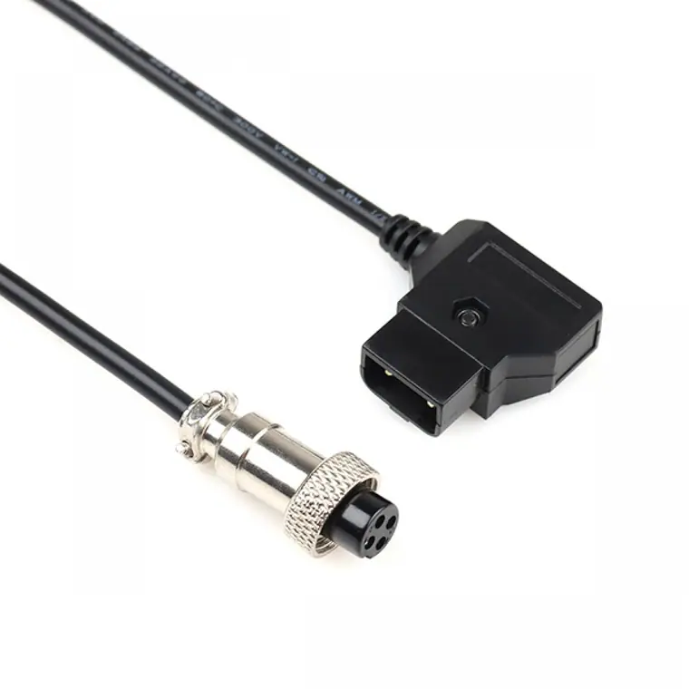 D-tap to 4Pin GX12 aviator female coiled cable 4 Pins Poles IP67 Waterproof M12 PVC Cable No Shield Connector China Manufactory a Code Male Female Solder Type