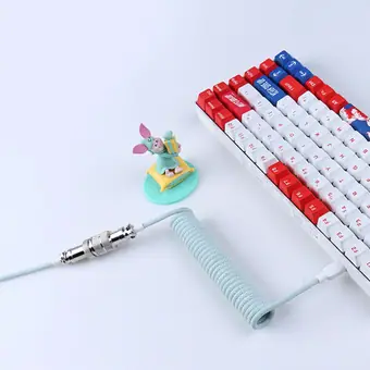 custom c mechanical keyboard cable spring coiled GX16 C cable light cyan view 2