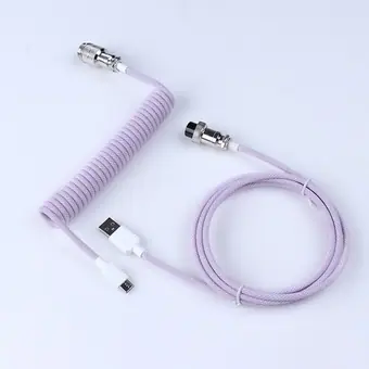Custom GX16 aviator usb c coiled mechanical keyboard cable aviation spring Double sleeve coiled usb C cable view 2