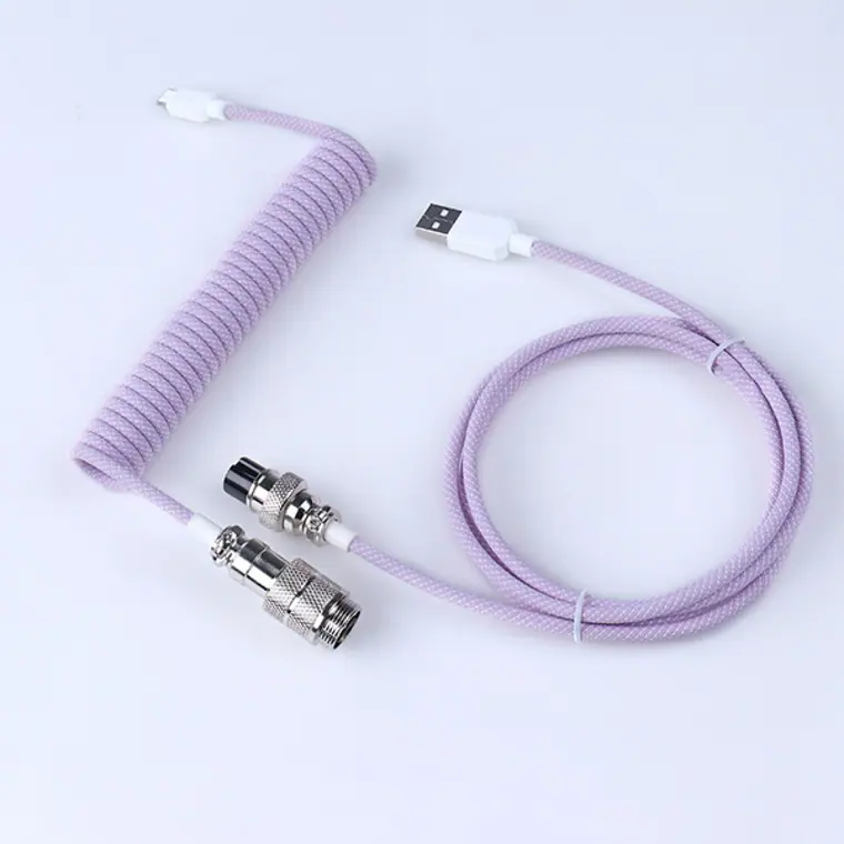 Custom GX16 aviator usb c coiled mechanical keyboard cable aviation spring Double sleeve coiled usb C cable